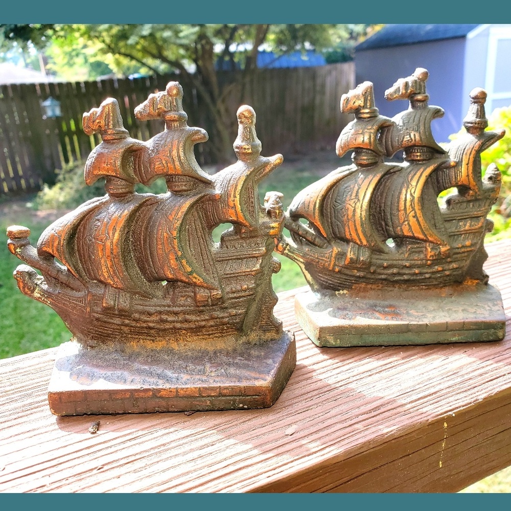 Antique Cast Iron Ship Bookends
